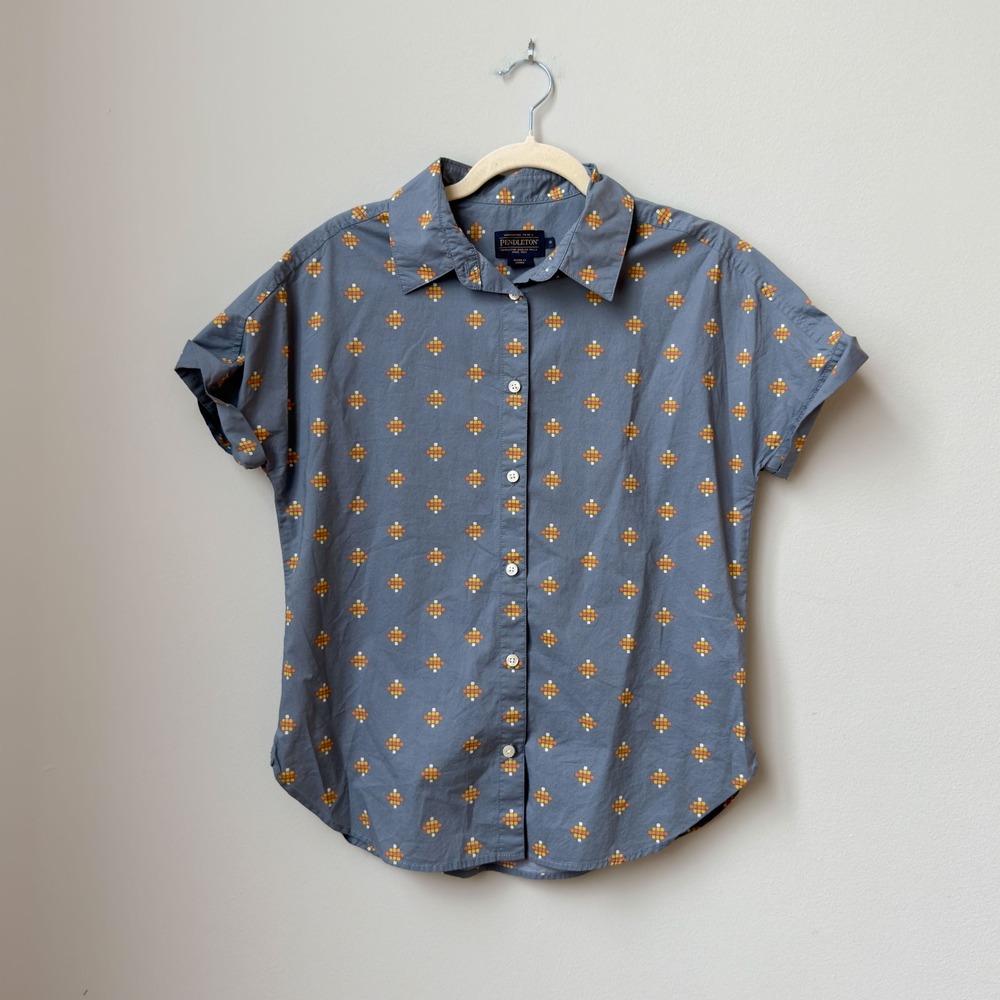 Pendleton Women's Bohemian Southwestern Blue Short-Sleeved Button Shirt Size S